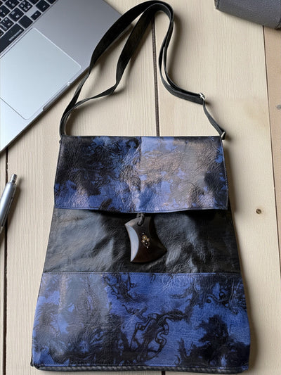 Indigo Eclipse Leather Crossbody – Handmade in Mali (13x14)