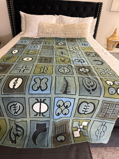 Blue Adinkra Symbols Throw – 78” x 44” | Authentic Handcrafted African Textile