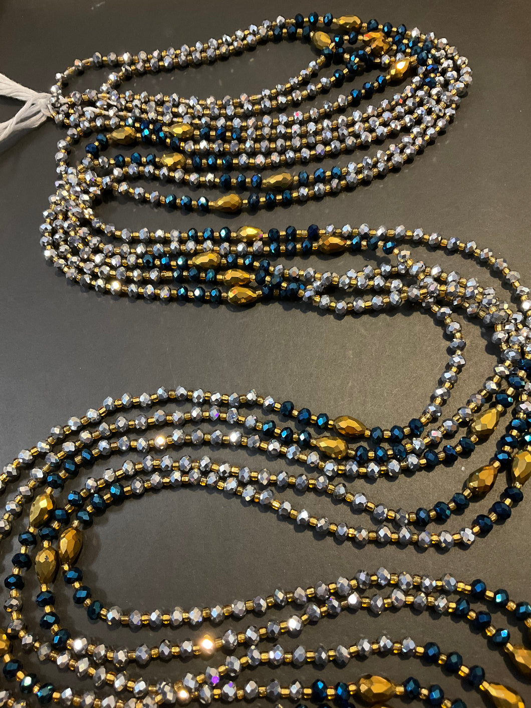 Bolanle (Finds wealth at home) Silver Blue Gold Waistbeads