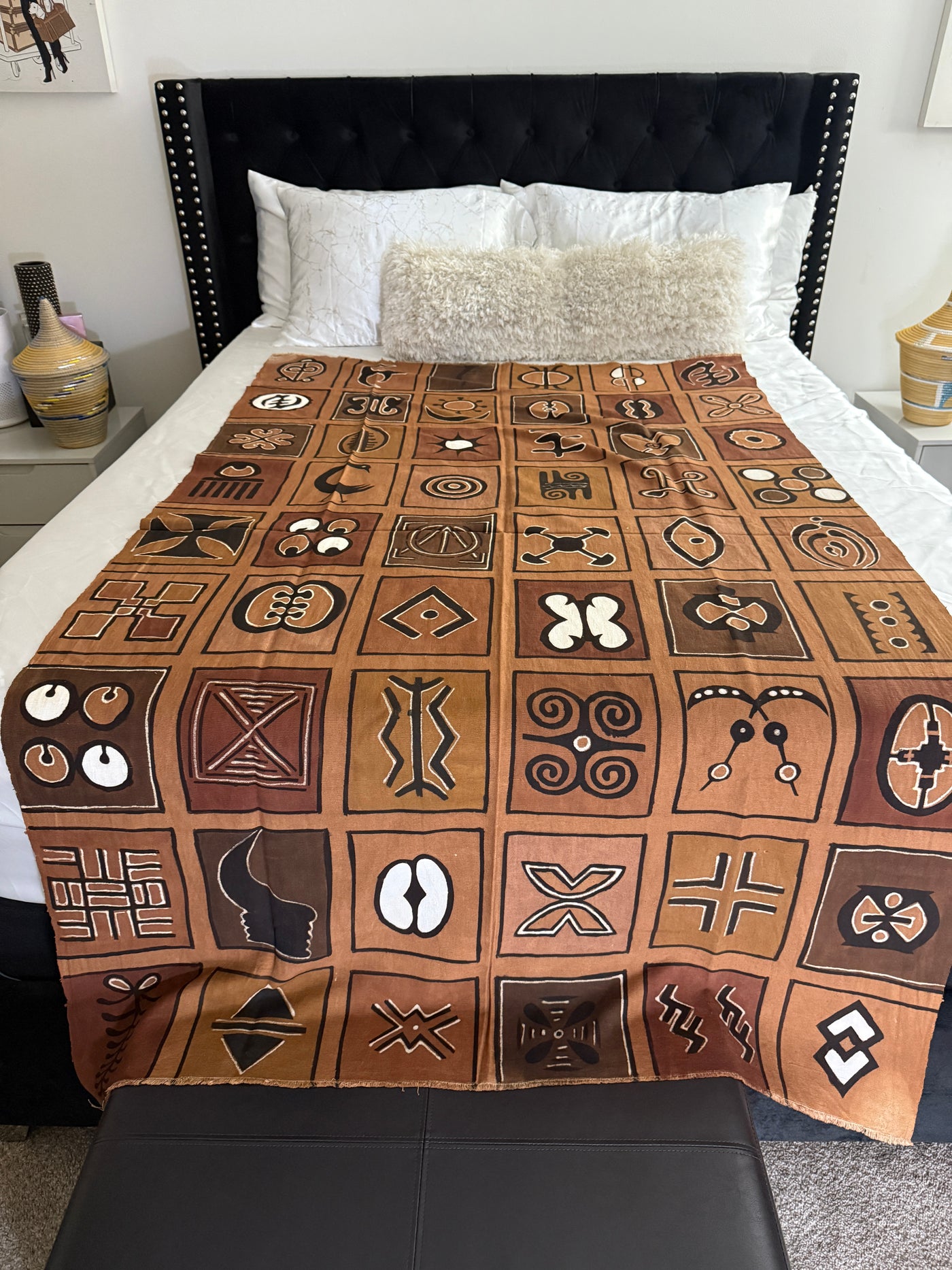 Earthtone Adinkra Symbols Throw – 78” x 44” | Authentic Handcrafted African Textile