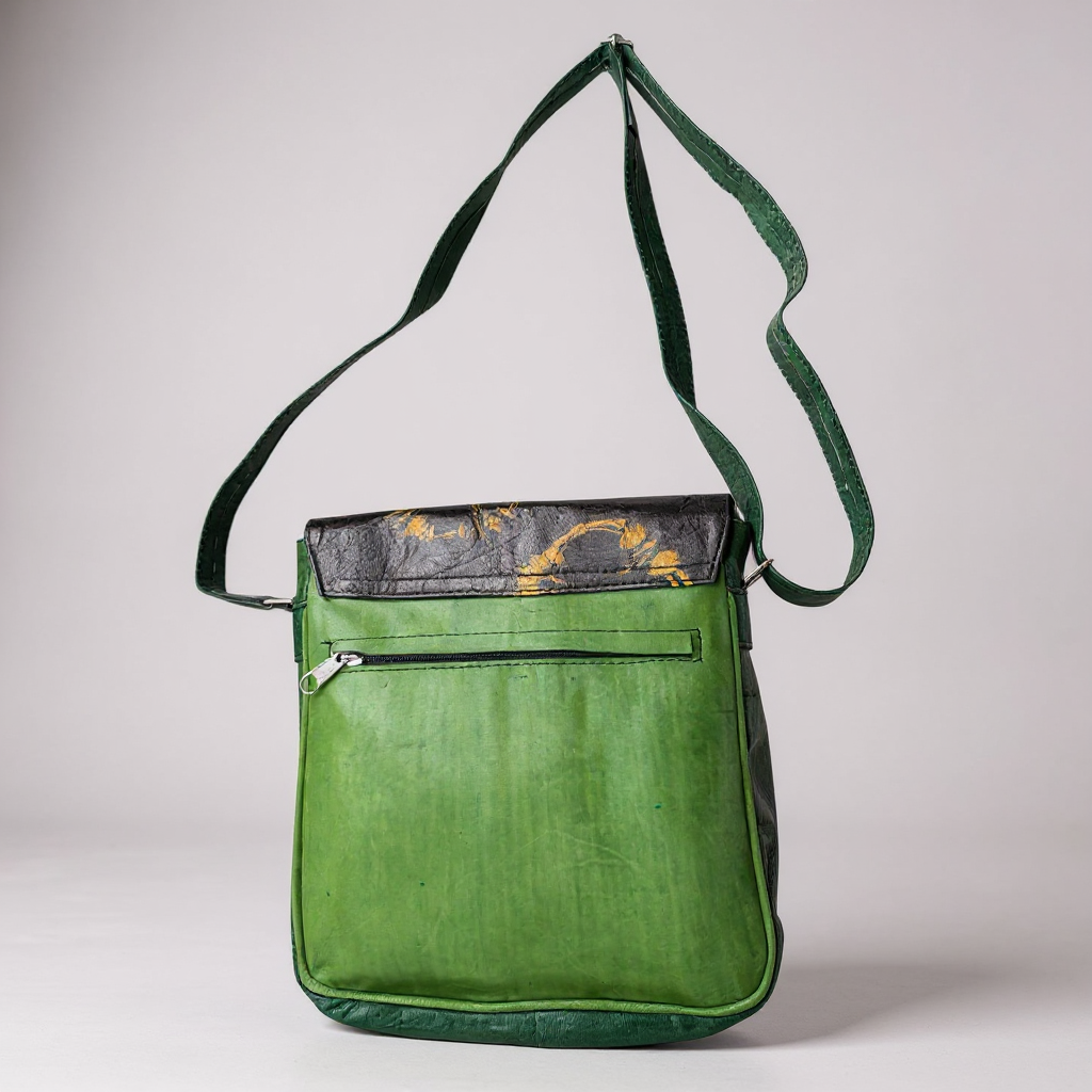 Green & Black Tie-Dye Leather Crossbody Bag – Handmade 9x11