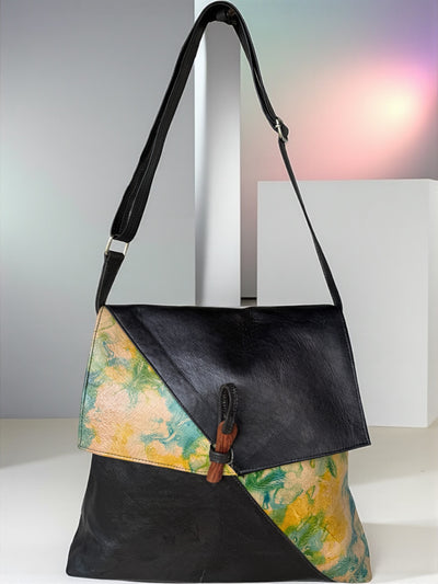 Desert Bloom Leather Crossbody – Handmade Art Bag from Mali