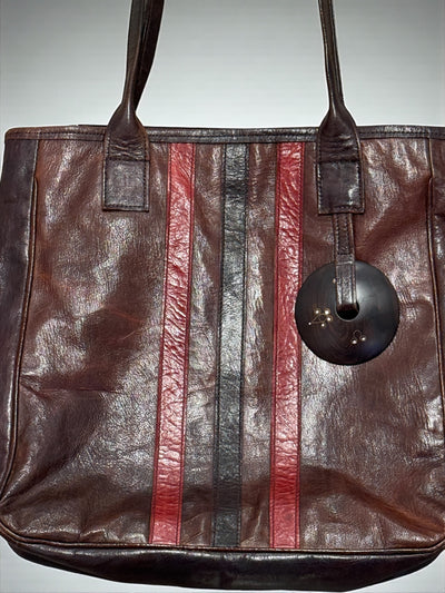 Red Ember Leather Tote – Handmade in Mali with Ebony Wood Accent