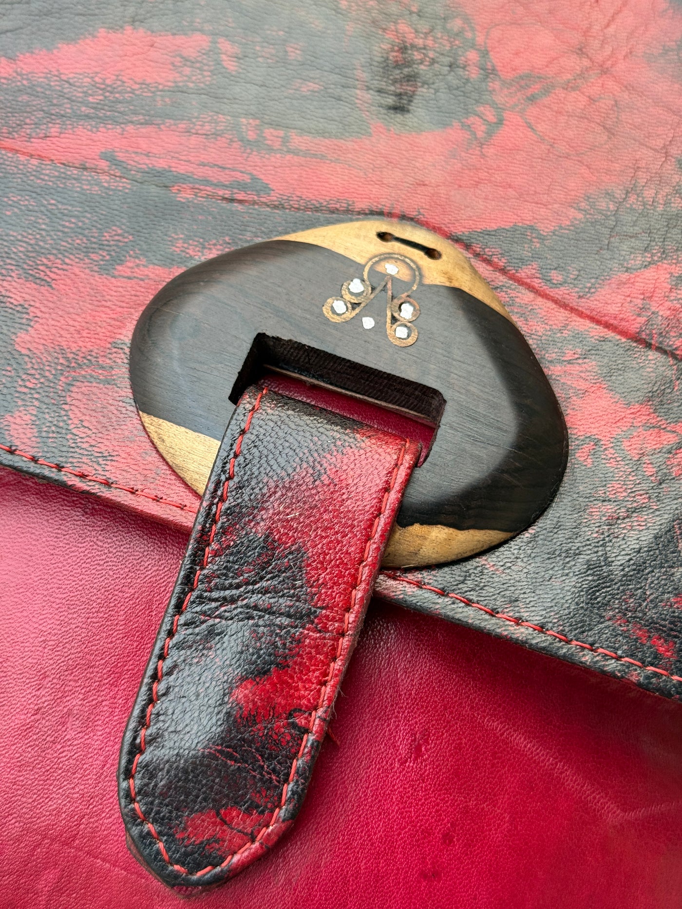 Red & Black Leather Crossbody Bag – Handmade 9x11