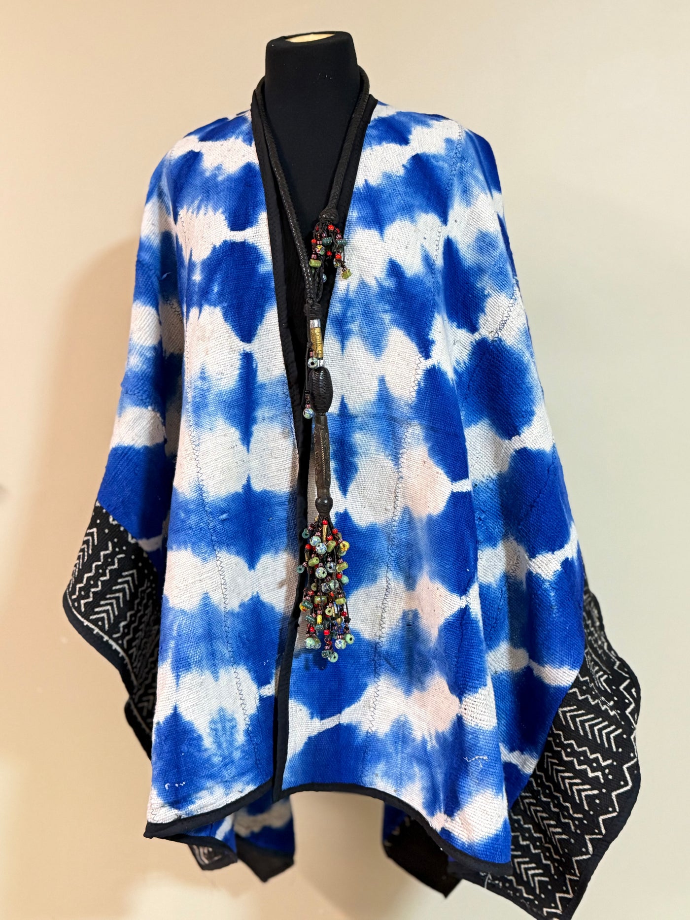 Blue Tie-Dye Mudcloth Shawl – Handcrafted, One Size Fits Most