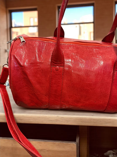 Crimson Red Voyage Leather Duffel Bag – Handmade in Mali