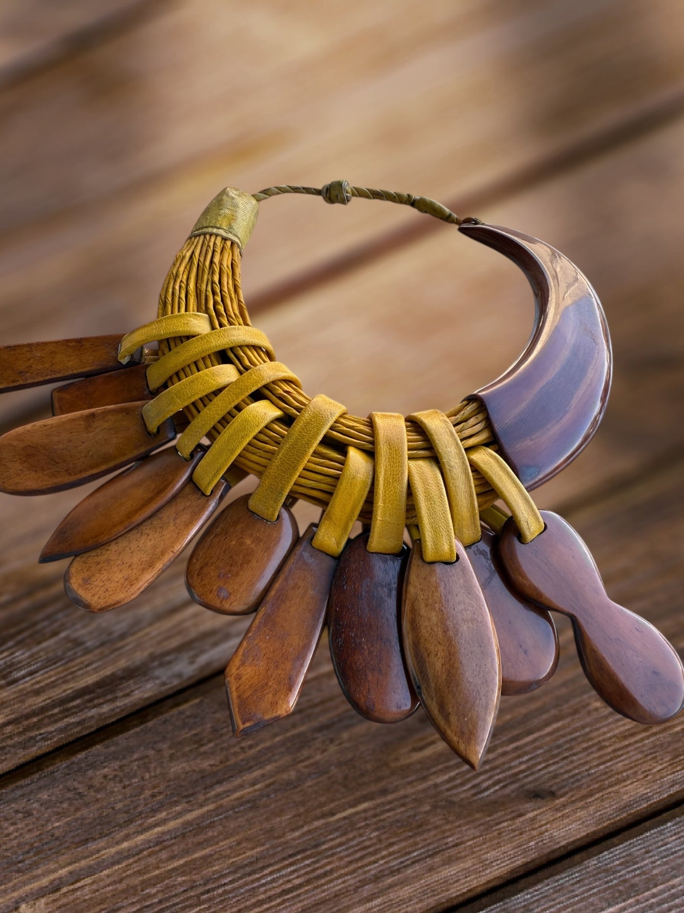 Sunu Kanu Necklace – Handmade African Statement Jewelry in Recycled Leather & Horn | 22–23” | Multiple Colors | Crafted in Mali