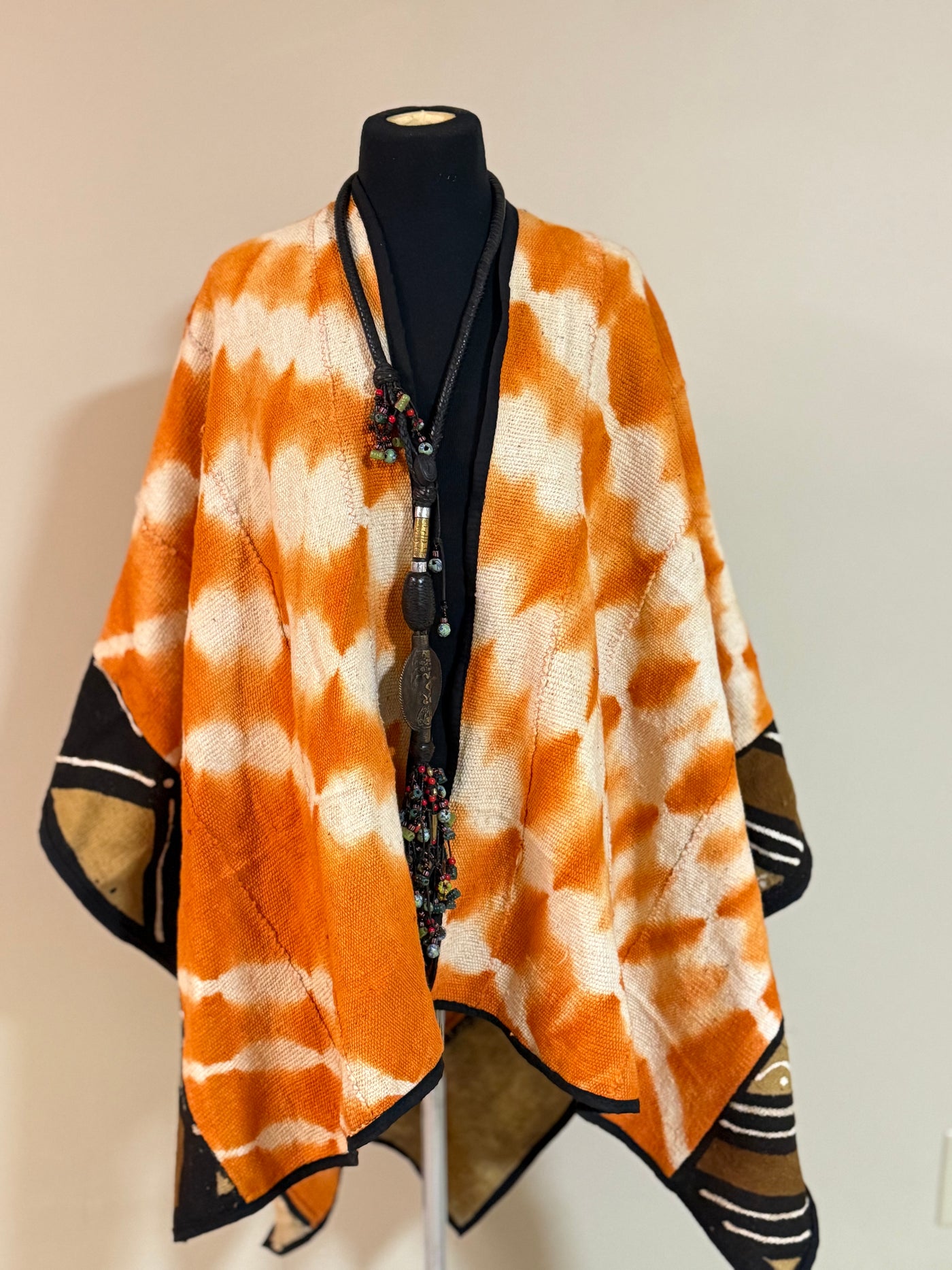 Orange Tie-Dye Mudcloth Shawl – Vibrant, Handcrafted, One Size Fits Most