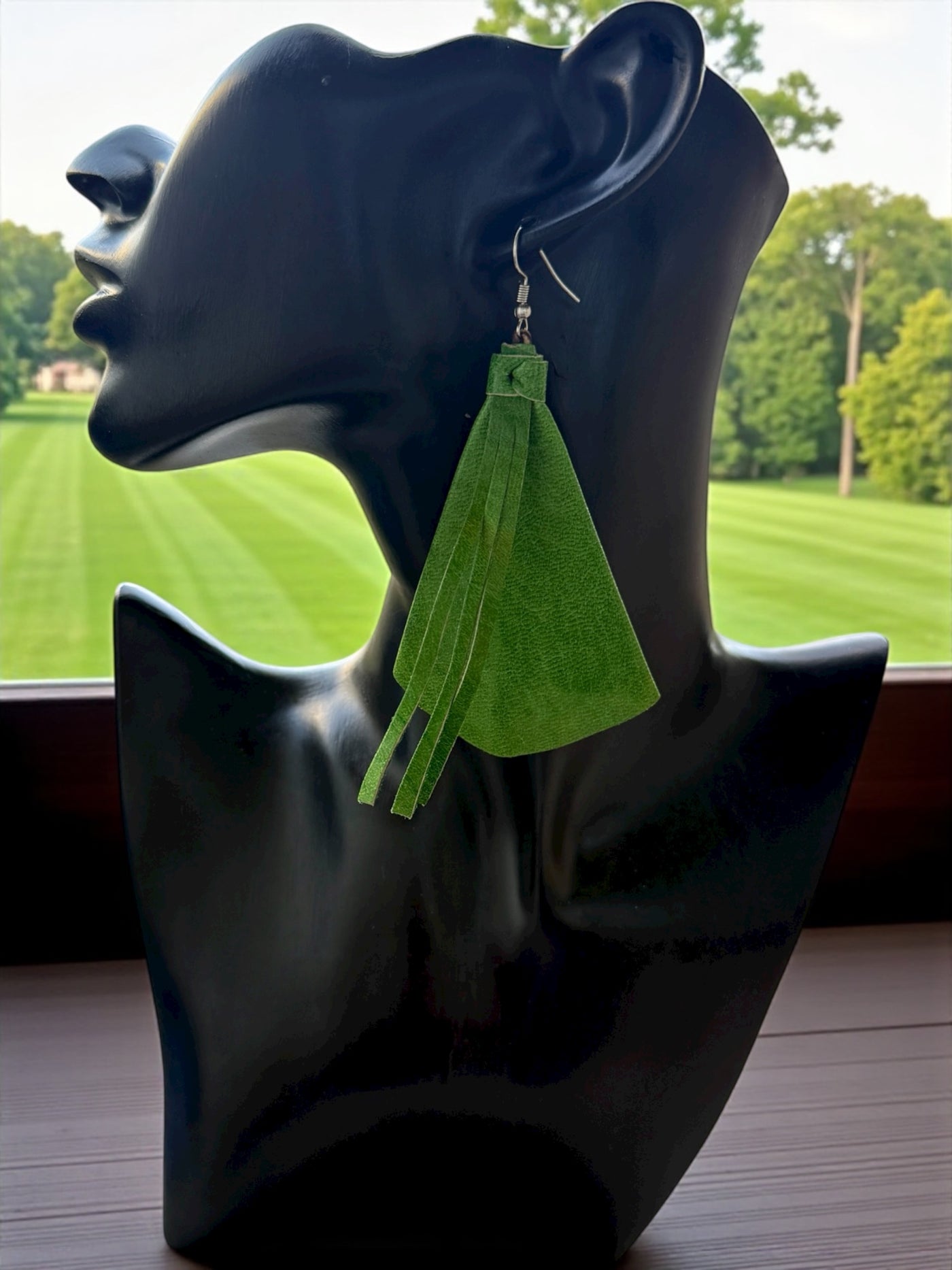 Saramani Bandi Leather Fringe Earrings – Handmade in Burkina Faso (Vibrant Green)