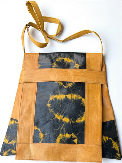 Golden Dune Leather Shoulder Bag – Handmade in Mali (17x16)