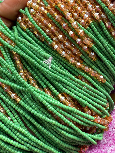 Saramani “Emerald Glow” Waist Beads – Green & Gold | 44” Handmade Tie-O
