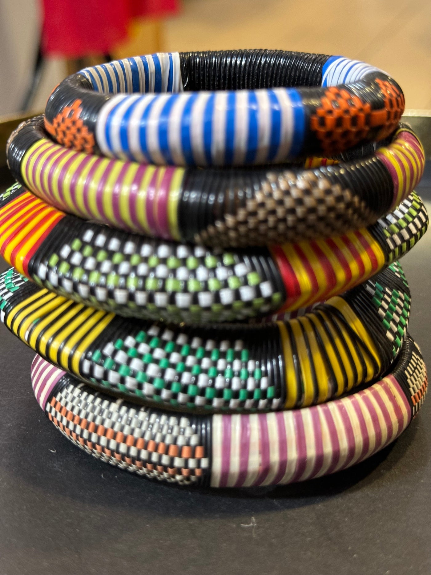 Handwoven Vinyl Malian Bracelets Sets Of 5. (Wholesale)