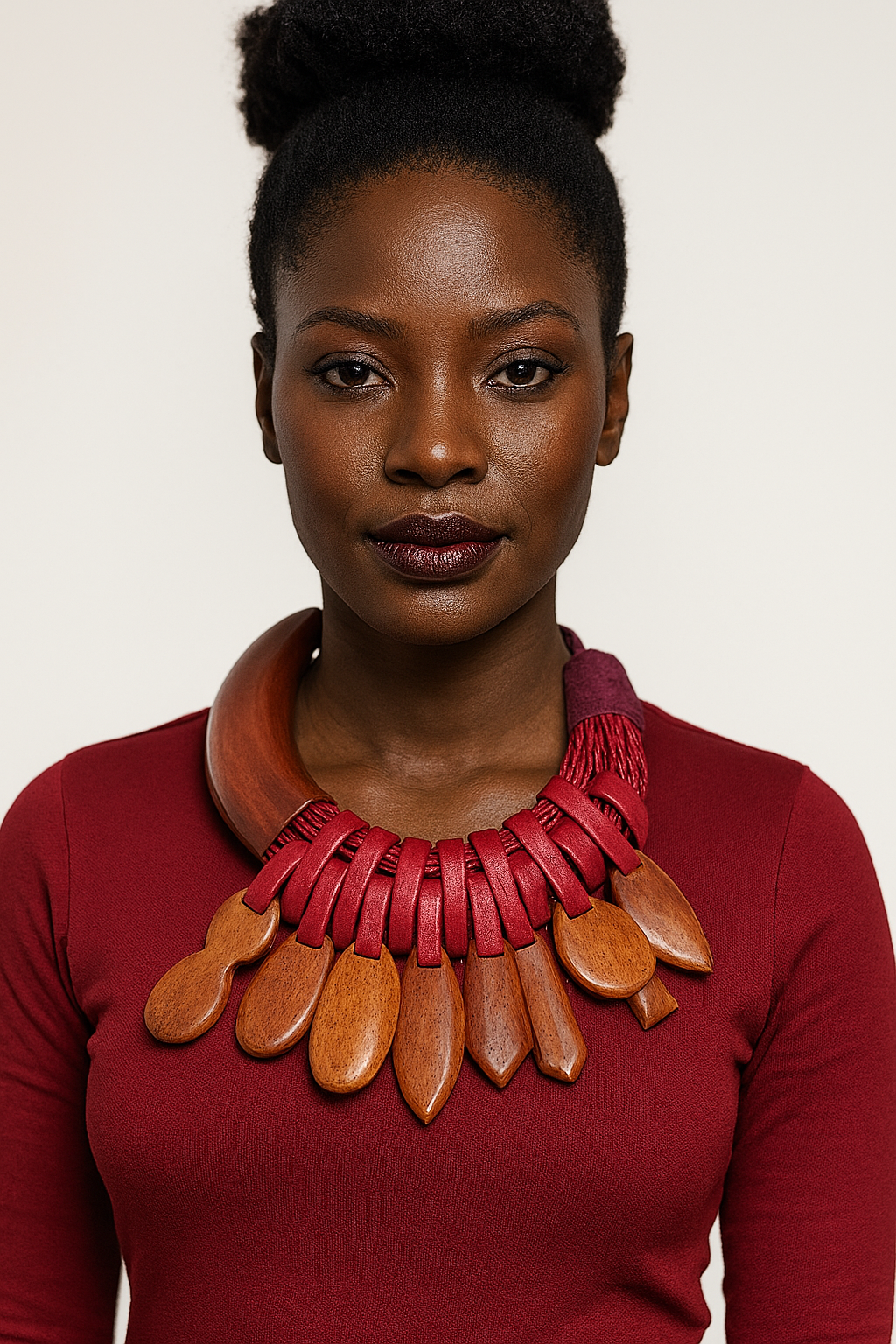 Sunu Kanu Necklace – Handmade African Statement Jewelry in Recycled Leather & Horn | 22–23” | Multiple Colors | Crafted in Mali