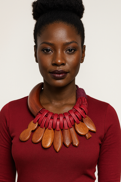 Sunu Kanu Necklace – Handmade African Statement Jewelry in Recycled Leather & Horn | 22–23” | Multiple Colors | Crafted in Mali