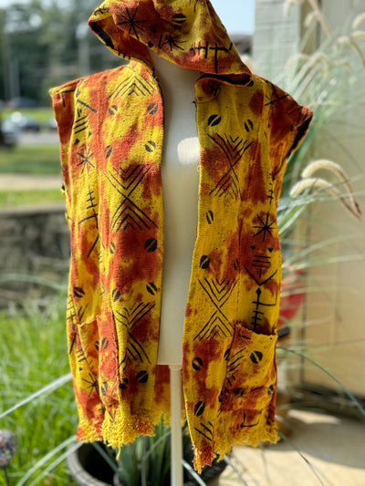 African Mudcloth Hooded Vest – Unisex