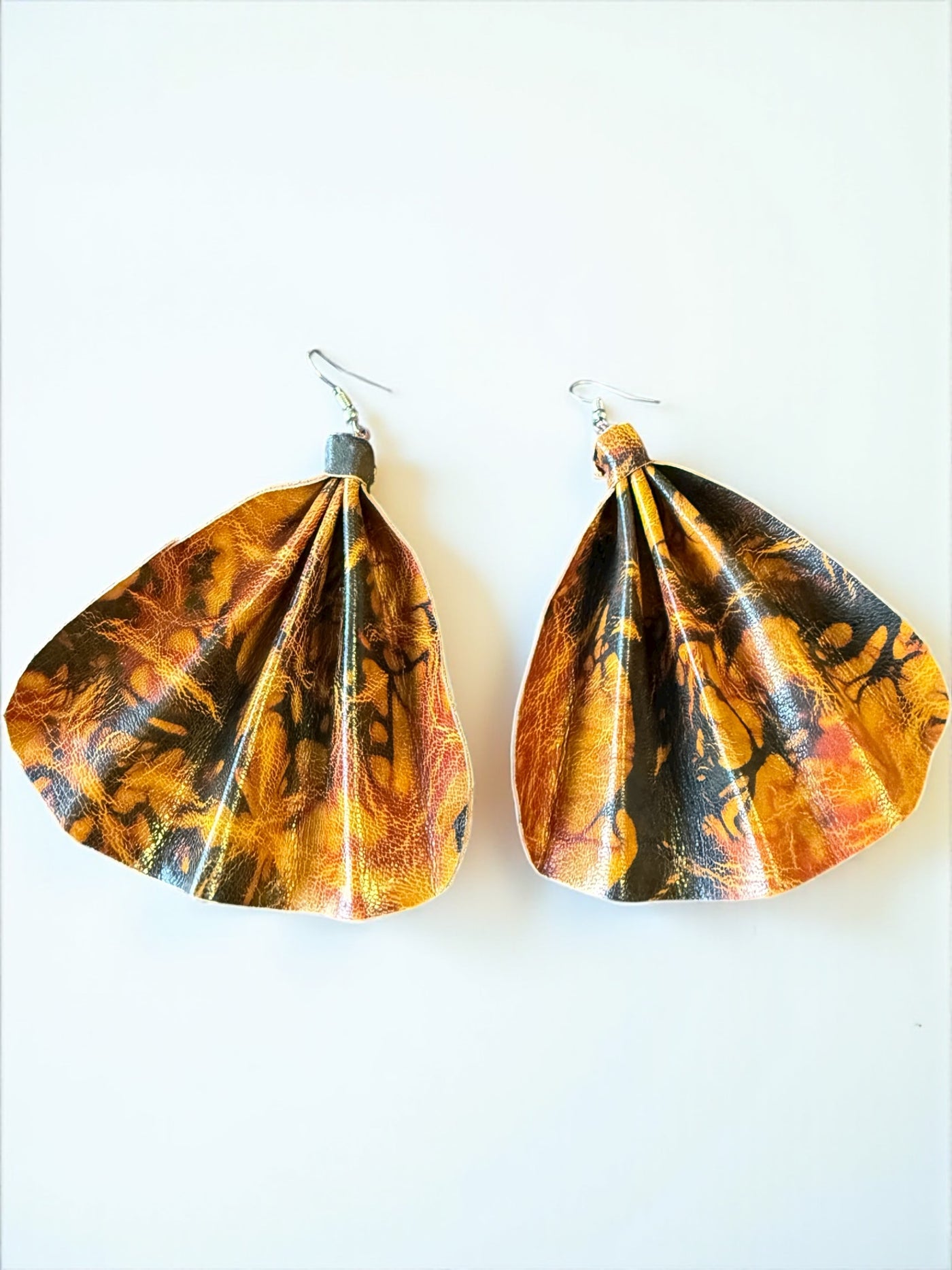 Saramani Sunburst Leather Fan Earrings – Handmade from Recycled Leather, Burkina Faso