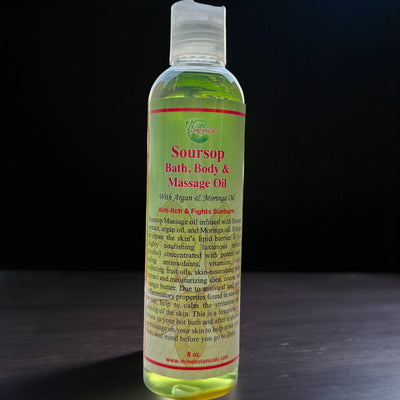 Soursop Bath, Body & Massage Oil – Anti-Itch, Sunburn Relief & Deep Skin Nourishment – With Argan & Moringa Oils (8 oz)