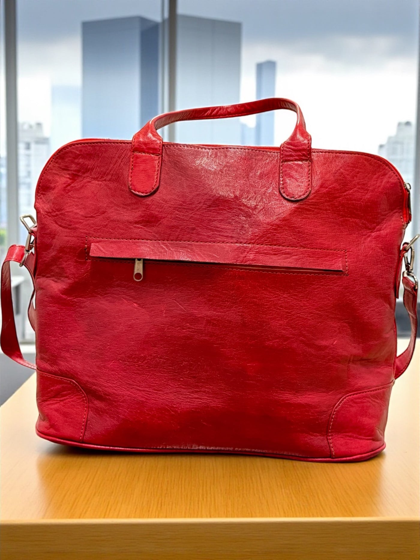 Crimson Nomad Leather Travel Bag – Handmade in Mali (13x16x5 in)