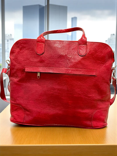 Crimson Nomad Leather Travel Bag – Handmade in Mali (13x16x5 in)