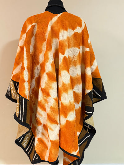 Orange Tie-Dye Mudcloth Shawl – Vibrant, Handcrafted, One Size Fits Most