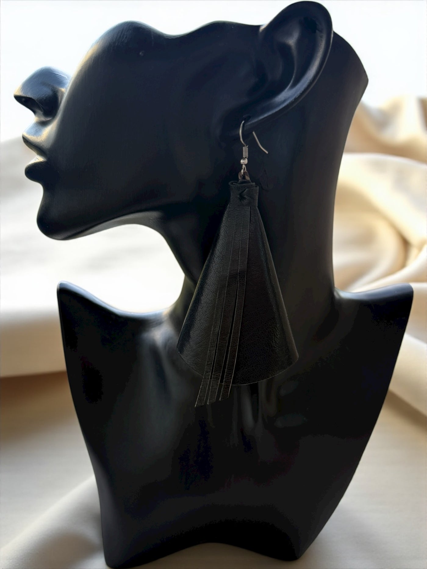 Saramani Bandi Leather Fringe Earrings – Handmade in Burkina Faso (Classic Black)