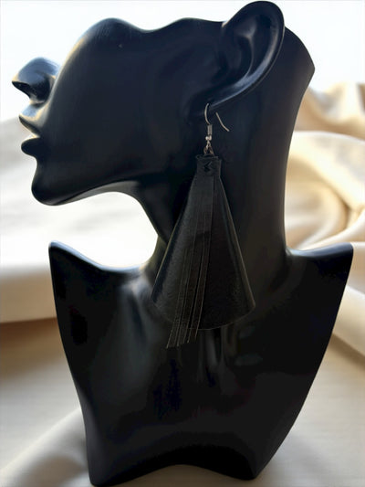 Saramani Bandi Leather Fringe Earrings – Handmade in Burkina Faso (Classic Black)