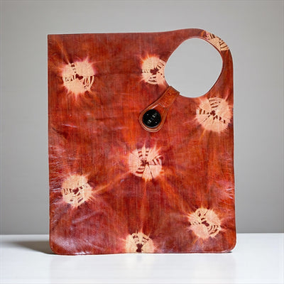 Rust Red Oversized Tie-Dye Leather Tote Bag – Handcrafted Statement Piece (25x22 inch)