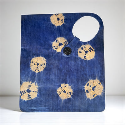 Indigo Blue Oversized Tie-Dye Leather Tote Bag – Handcrafted Statement Piece (25x22 inch)