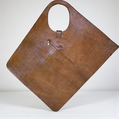 Deep Brown Oversized Tie-Dye Leather Tote Bag – Handcrafted Statement Piece (25x22 inch)