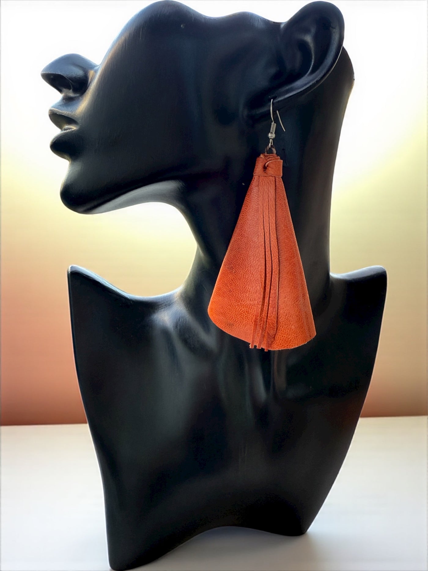 Saramani Bandi Leather Fringe Earrings – Handmade in Burkina Faso (Burnt Orange)