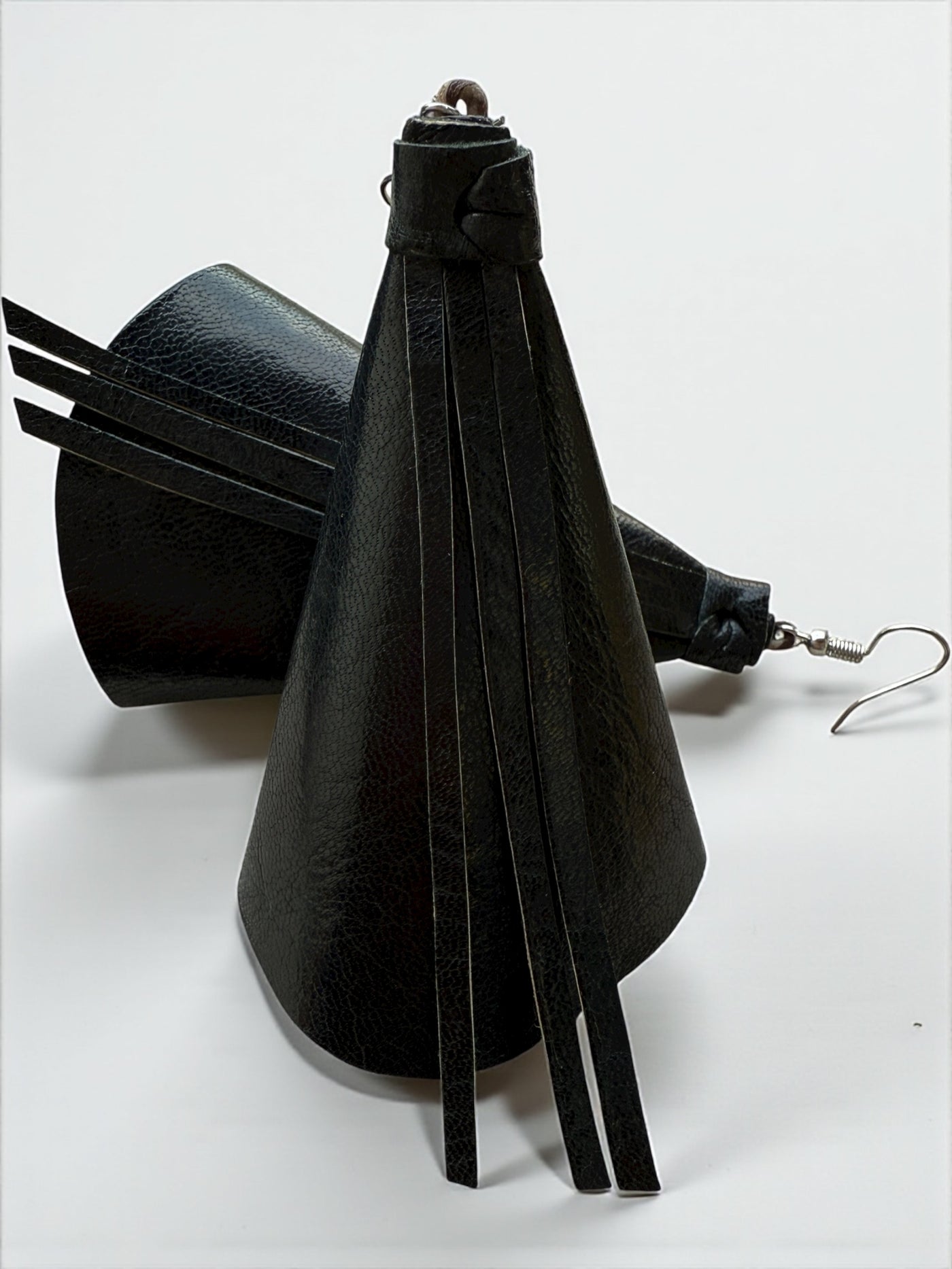 Saramani Bandi Leather Fringe Earrings – Handmade in Burkina Faso (Classic Black)