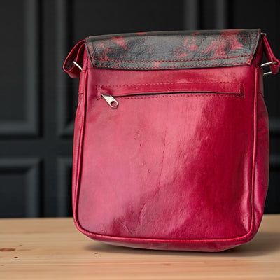 Red & Black Leather Crossbody Bag – Handmade 9x11