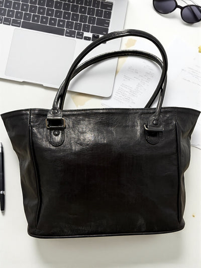 Noir Essence Leather Tote – Handmade in Mali (11x16x5.5 in)