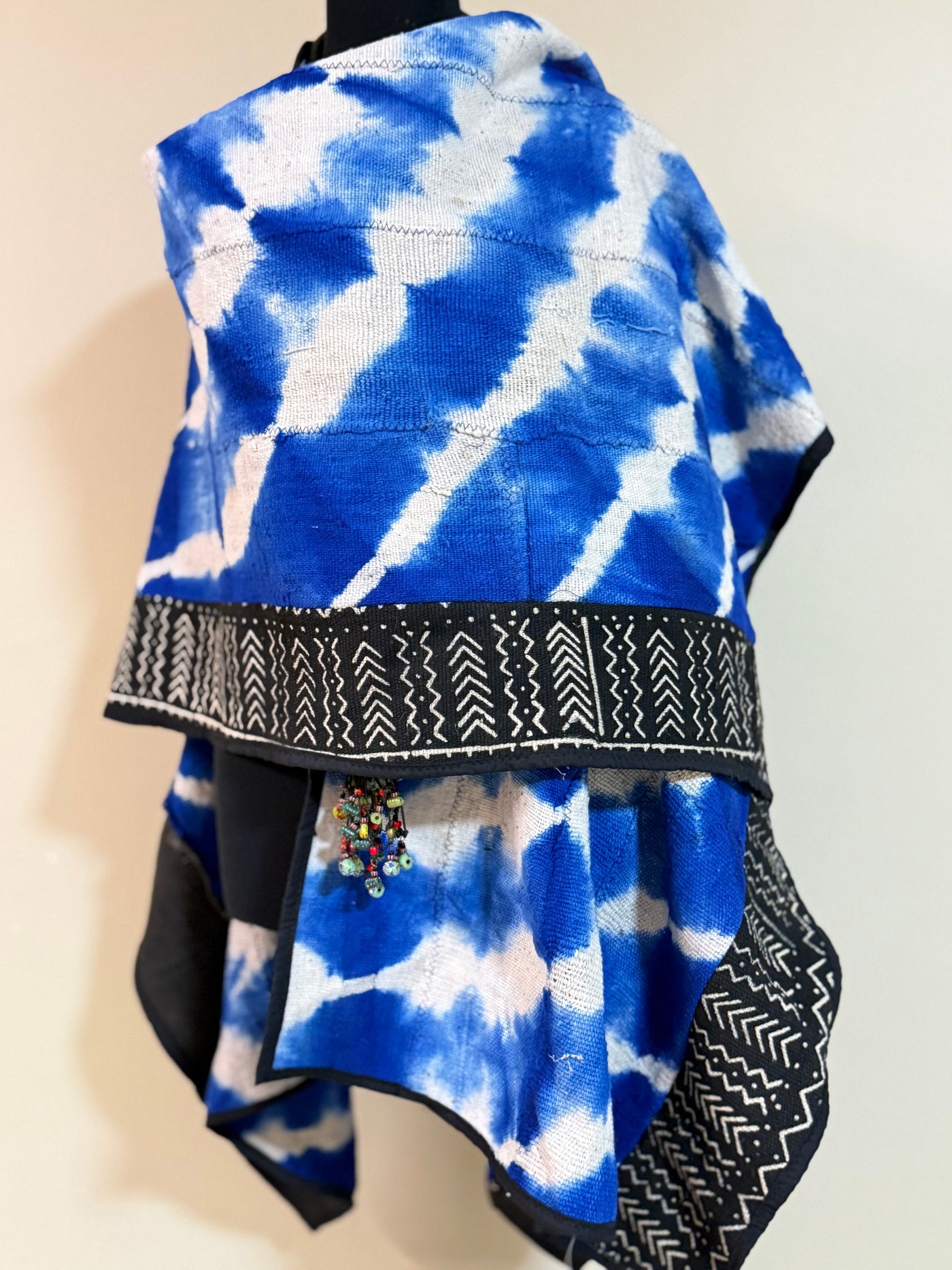 Blue Tie-Dye Mudcloth Shawl – Handcrafted, One Size Fits Most