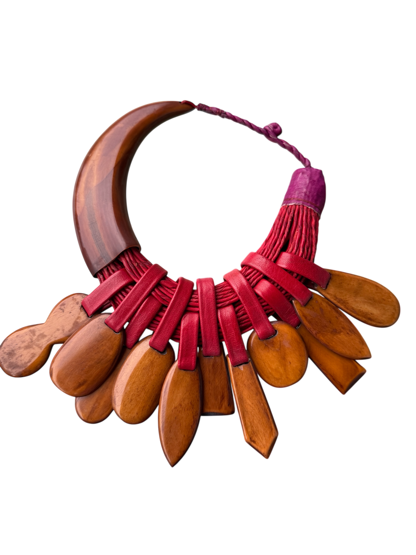 Sunu Kanu Necklace – Handmade African Statement Jewelry in Recycled Leather & Horn | 22–23” | Multiple Colors | Crafted in Mali