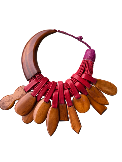 Sunu Kanu Necklace – Handmade African Statement Jewelry in Recycled Leather & Horn | 22–23” | Multiple Colors | Crafted in Mali