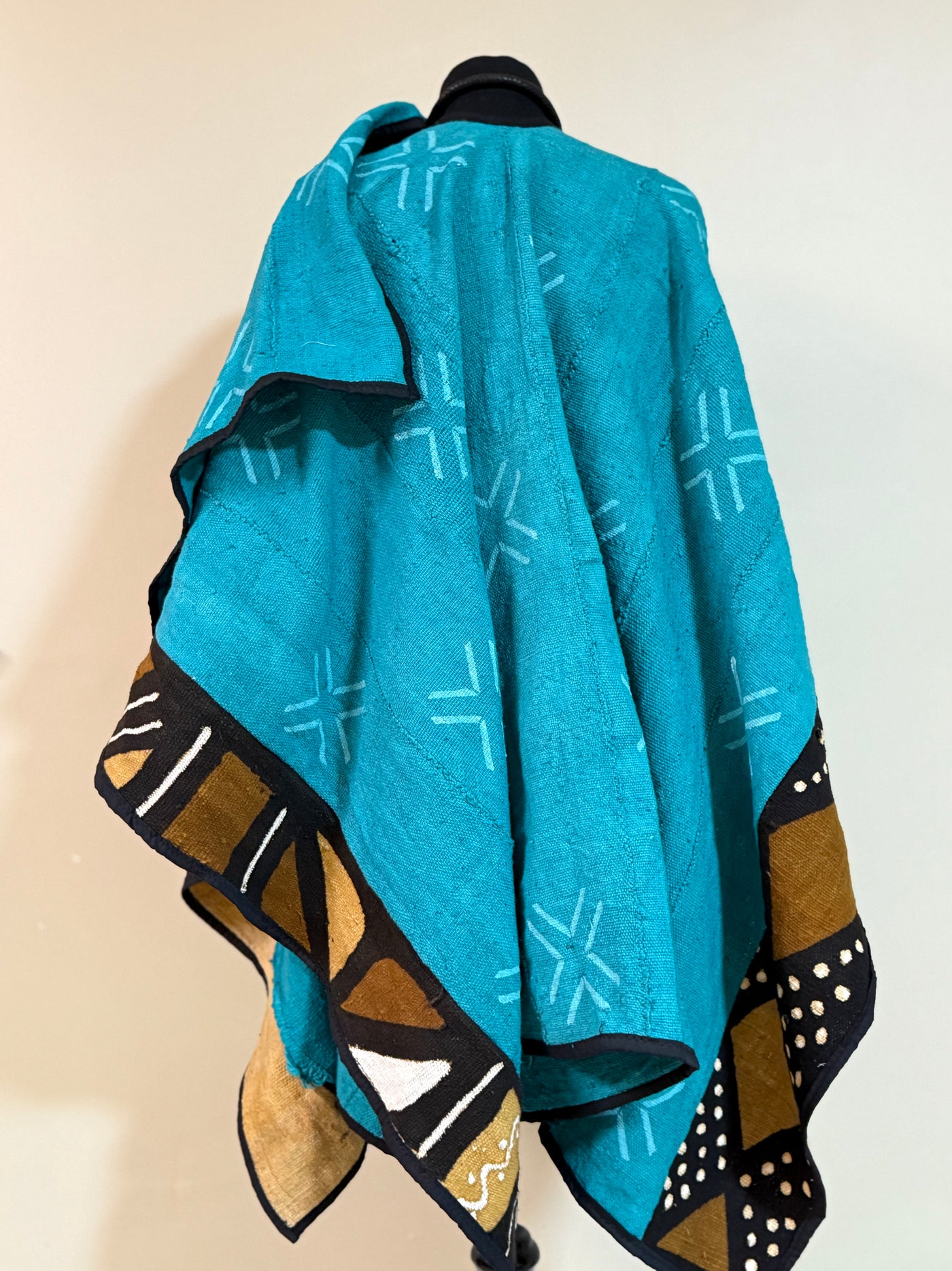 Handcrafted Aqua Mudcloth Shawl – One Size Fits Most