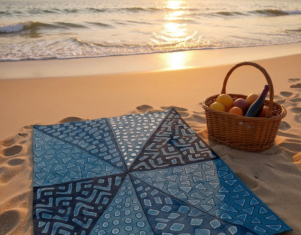 Indigo Geometric Symbols Throw – 78” x 44” | Authentic Handcrafted African Textile