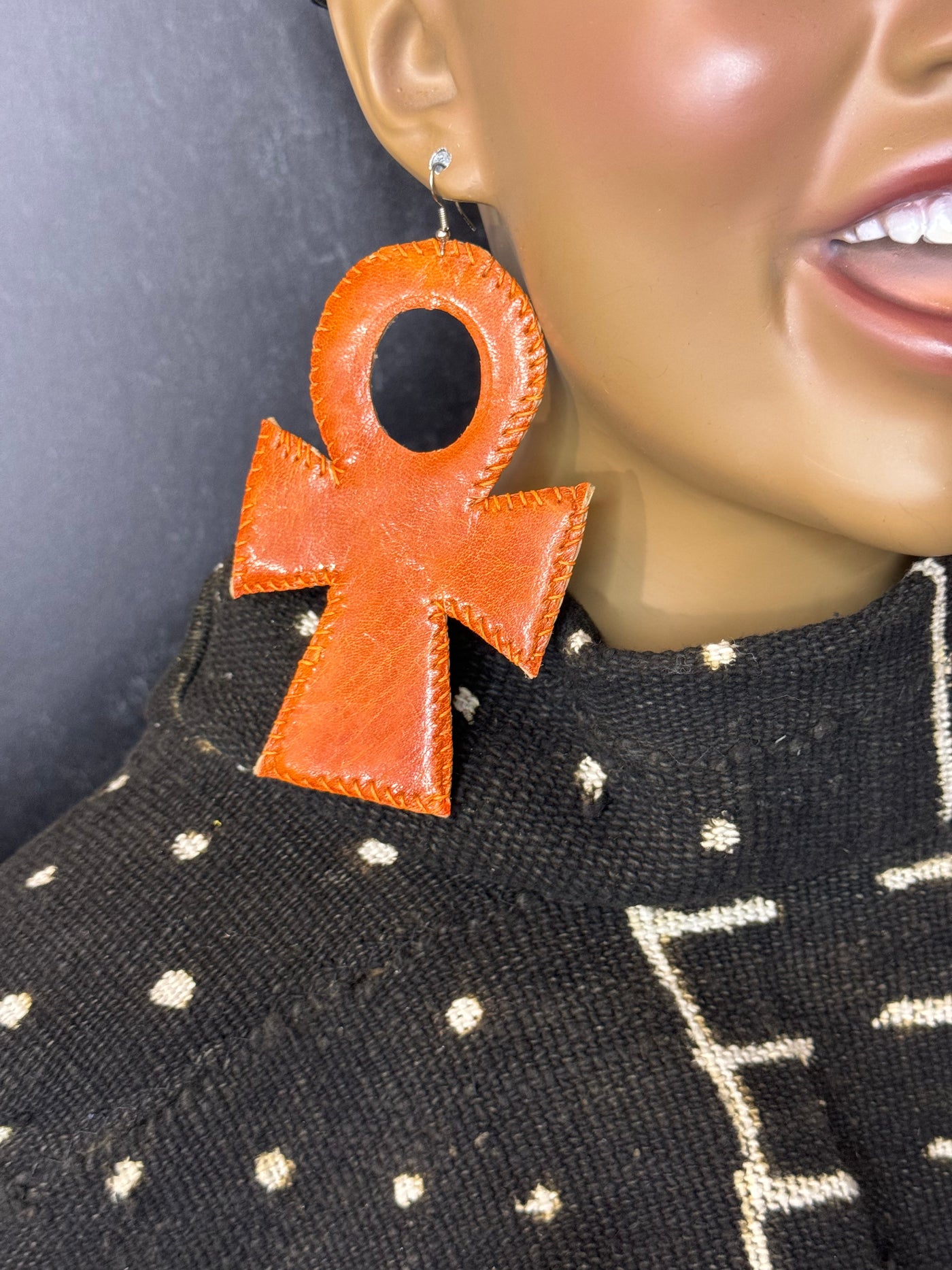 Oversized Ankh Leather Earrings (Wholesale)