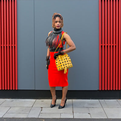 Yellow Waffle Weave Leather & Mudcloth Bucket Bag – Handmade in Mali