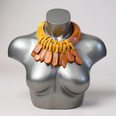 Sunu Kanu Necklace – Handmade African Statement Jewelry in Recycled Leather & Horn | 22–23” | Multiple Colors | Crafted in Mali