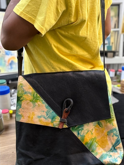 Desert Bloom Leather Crossbody – Handmade Art Bag from Mali