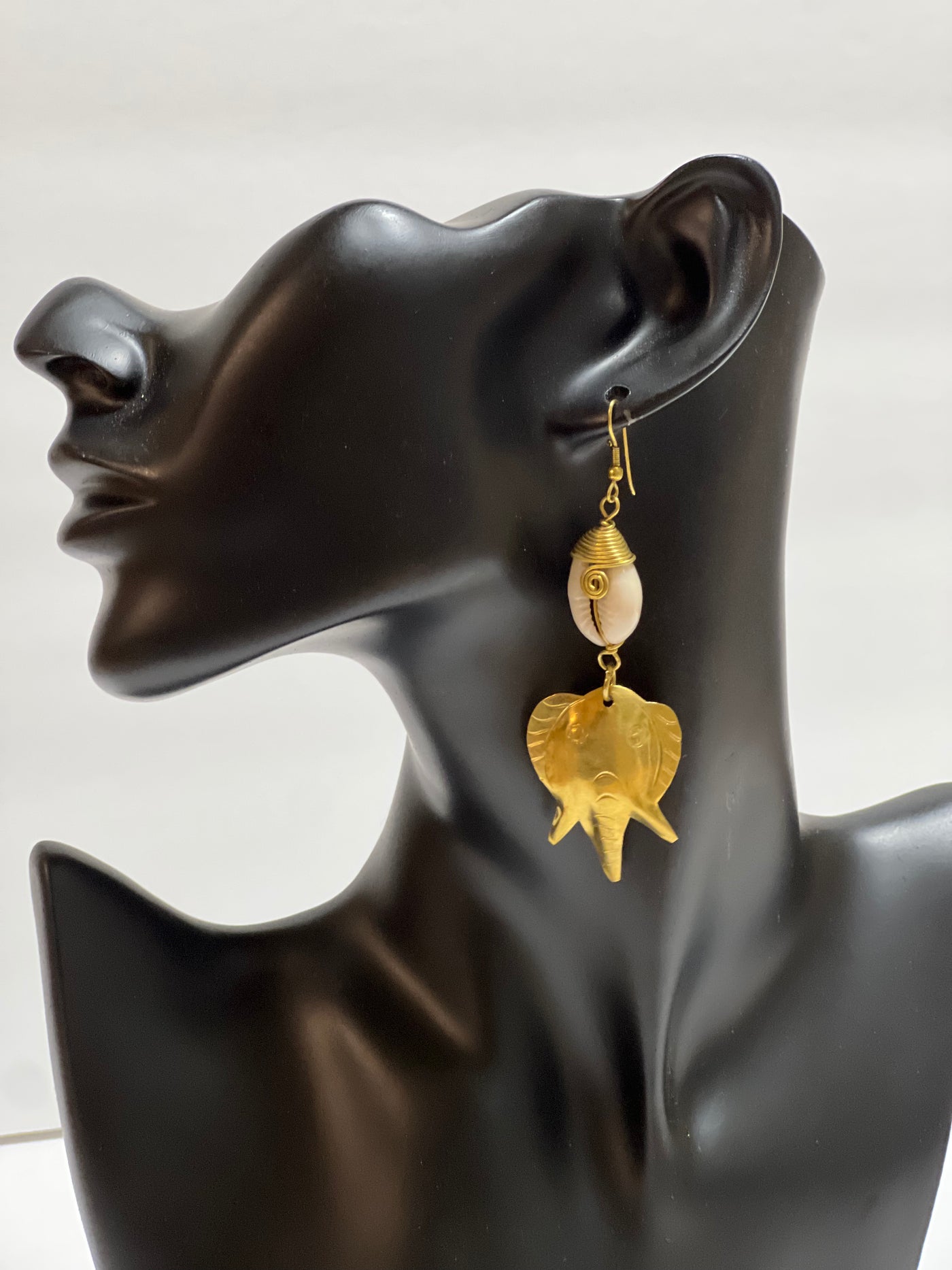 Elephant Oasis - Brass and Cowrie Shell Earrings with Kenyan Charm