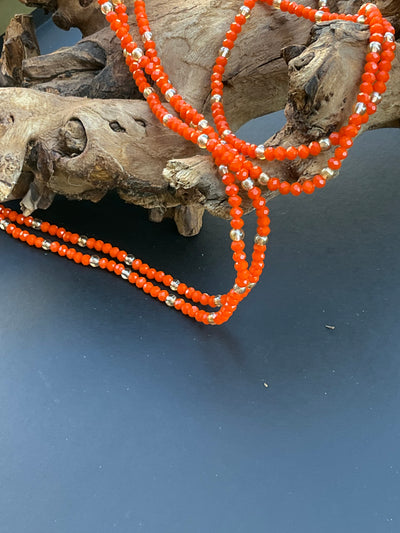 Adjoa’s Glimmer: Traditional Orange Waistbeads 45 Inches