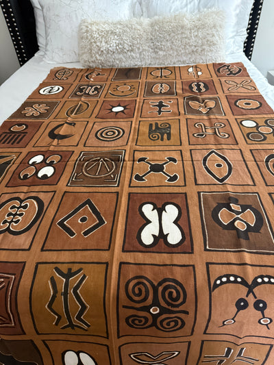 Earthtone Adinkra Symbols Throw – 78” x 44” | Authentic Handcrafted African Textile