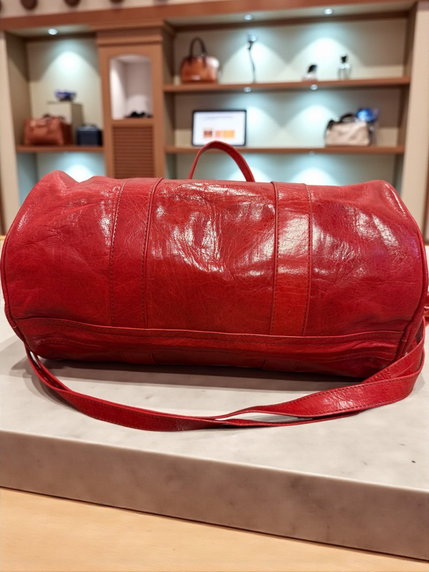 Crimson Red Voyage Leather Duffel Bag – Handmade in Mali