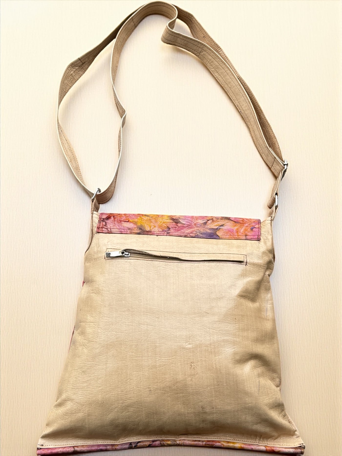 Golden Rose Crossbody Bag – Handmade Leather Art from Mali (17x16 inch)