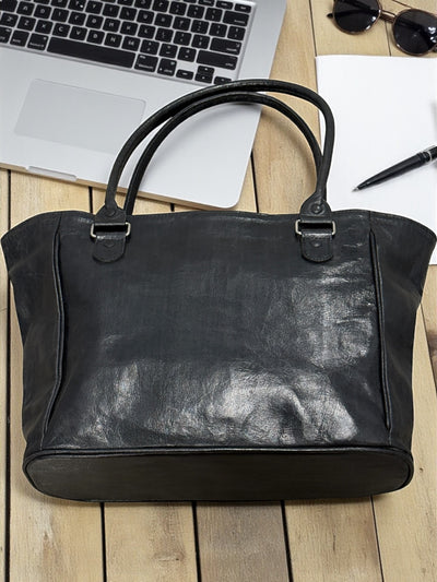 Noir Essence Leather Tote – Handmade in Mali (11x16x5.5 in)