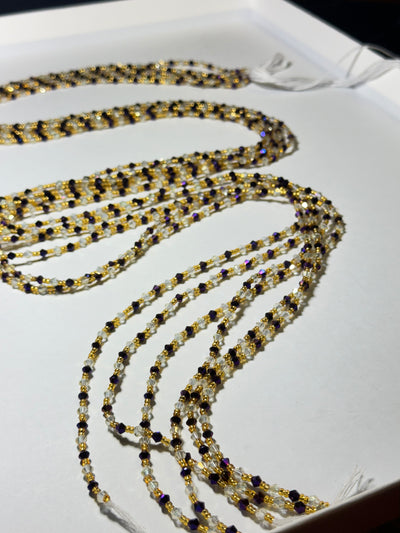 Tendai (Be Thankful) Authentic African Purple Clear Gold Waistbeads 45 Inches Purple.