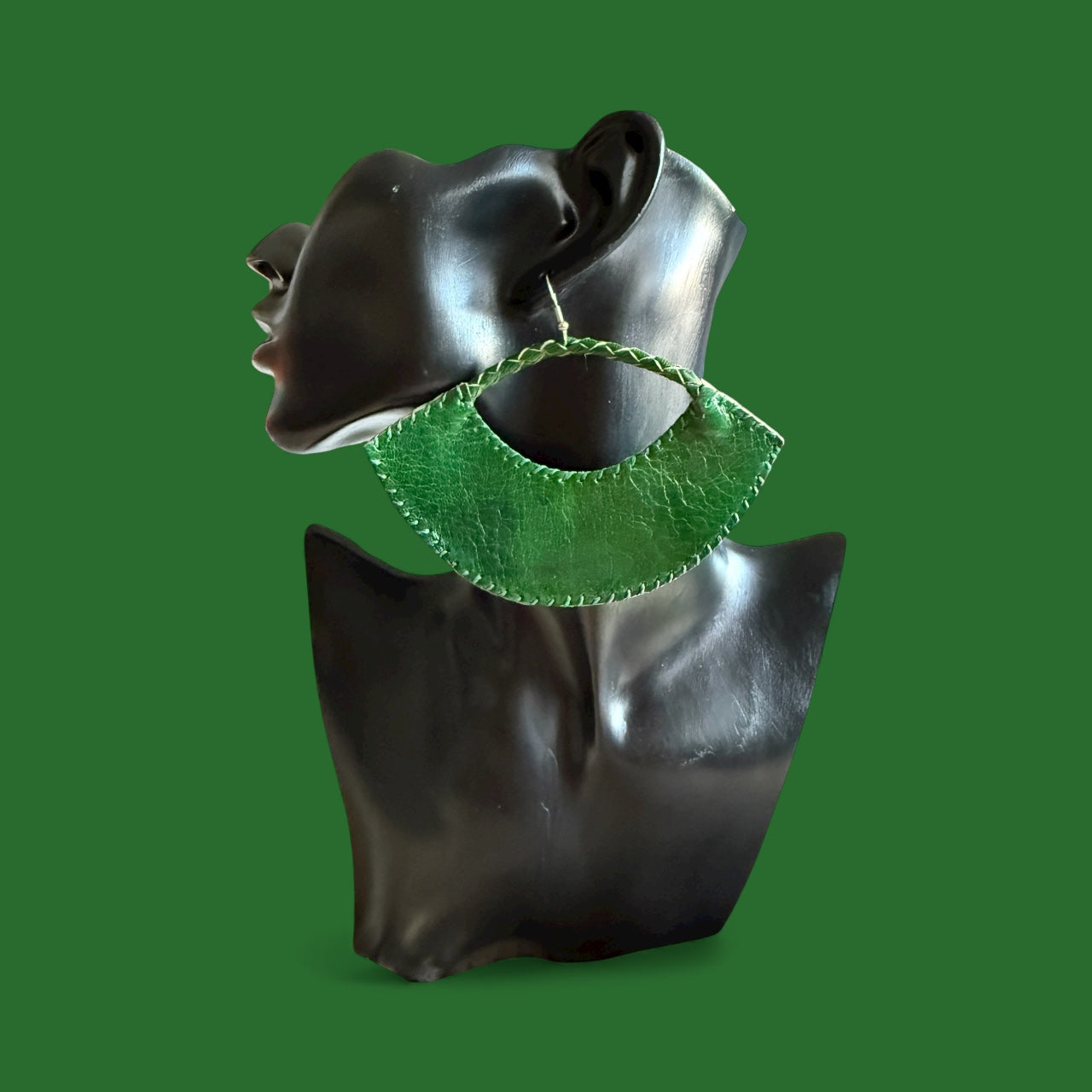 Sanaa Half-Moon Leather Earrings – Handcrafted Green African Art Design
